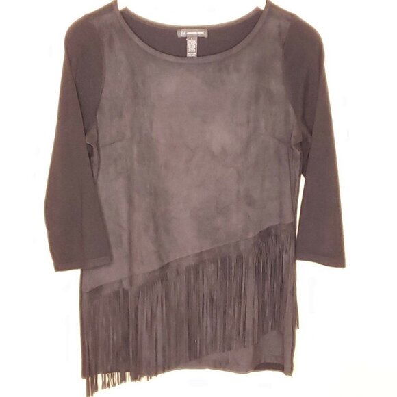 INC International Concepts Suede And Fringe Top Large - Picture 1 of 6